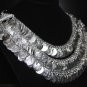 CLEOPATRA SILVER TONE TRIBAL KUCHI BOHO Belly Dance Dancing Necklace Coin Choker