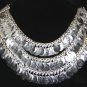 CLEOPATRA SILVER TONE TRIBAL KUCHI BOHO Belly Dance Dancing Necklace Coin Choker