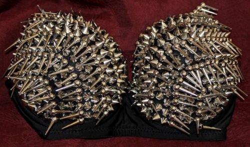 Silv Tribal Gothic Goth Burlesque Belly Dance Dancing Spike Fetish Bra Top Sz 38