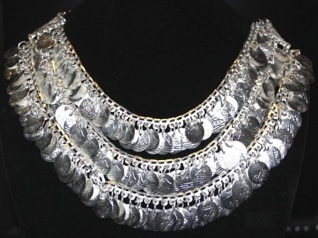 SILVER TONE TRIBAL KUCHI BOHO Belly Dance Dancing Necklace Coin Shimmy Choker
