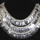 SILVER TONE TRIBAL KUCHI BOHO Belly Dance Dancing Necklace Coin Shimmy Choker