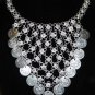 SILVER TONE TRIBAL KUCHI BOHO Belly Dance Dancing Necklace Coin Shimmy Choker