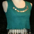 S Teal Boho Hippie Gypsy GYPSY TRIBAL Coin Belly Dance Dancing Choli Shirt Top