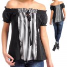 S Ruffle Lolita Boho Gothic Goth PEASANT Poet WENCH Lace Up Burlesque Blouse Top