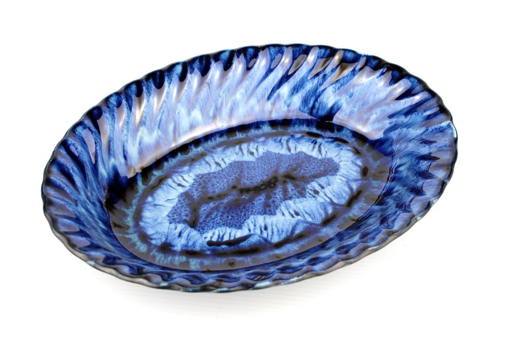 Porthmadog Welsh Pottery Blue Oval Bowl