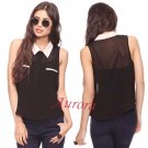 Forever21 Contrast Peter Pan Collar Sheer Chiffon Tank Top Blouse Party Shirt
