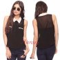 Forever21 Contrast Peter Pan Collar Sheer Chiffon Tank Top Blouse Party Shirt