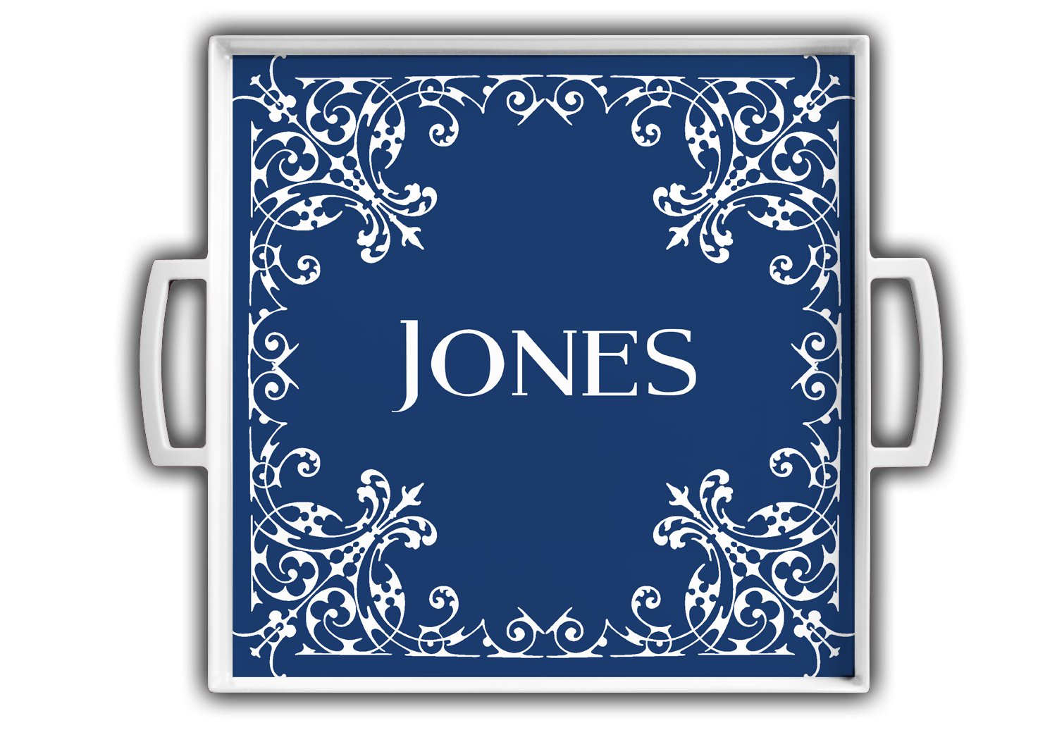 Monogrammed Square Melamine Serving Tray - Elegant Name and Frame