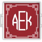 Monogrammed Square Melamine Serving Tray White Greek Frame