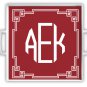 Monogrammed Square Melamine Serving Tray White Greek Frame
