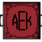 Monogrammed Square Melamine Serving Tray Black Greek Frame