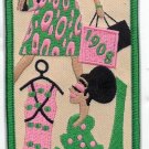 1908 Pink and Green Embroidered Diva Lady Luggage Tag