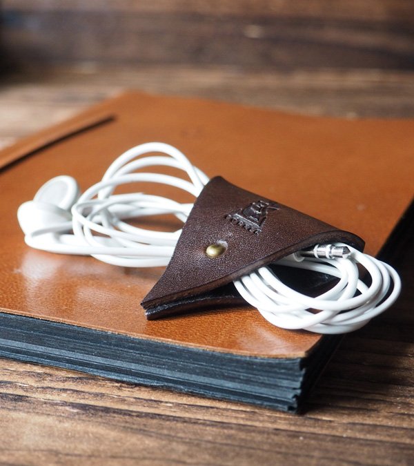 Leather Cord Holder-handmade,Earbud Cable Organizer,Earphone,Minimalist#Dark Brown