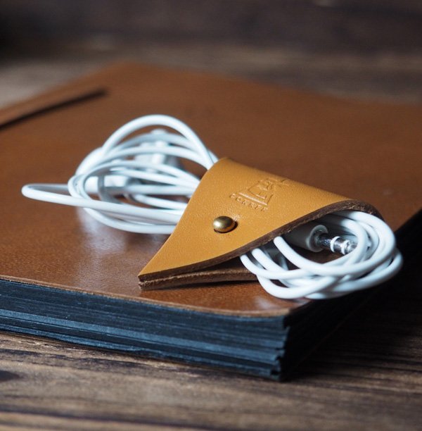 Leather Cord Holder-handmade,Earbud Cable Organizer,Earphone,Minimalist#Light Brown