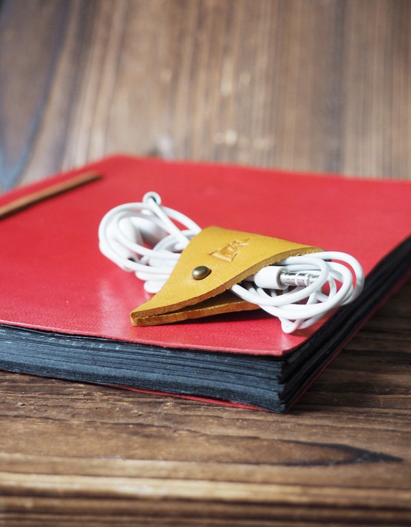 Leather Cord Holder-handmade,Earbud Cable Organizer,Earphone,Headphone,Minimalist#Yellow