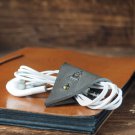 Leather Cord Holder-handmade,Earbud Cable Organizer,Earphone,Headphone,Minimalist#Gray