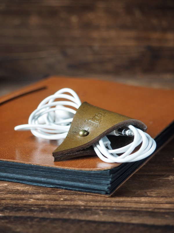 Leather Cord Holder-Earbud Cable Organizer,Earphone,Headphone,Minimalist#Olive Green