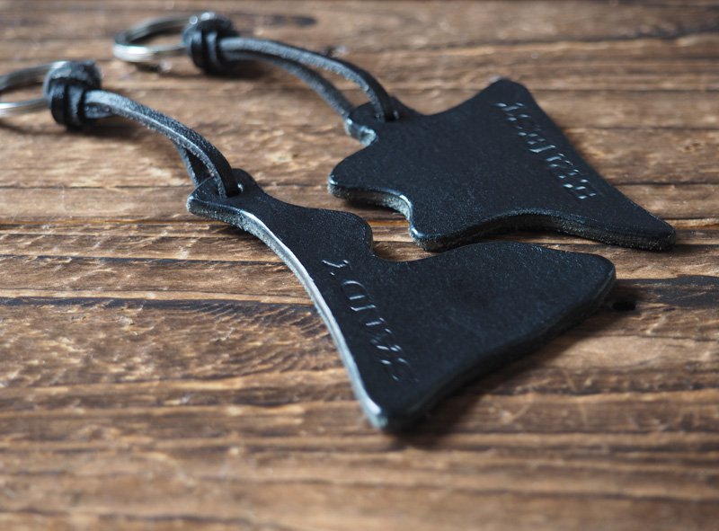 Engraved Couples Leather Keychain Set - custom handmade, personalized name, key ring #Black