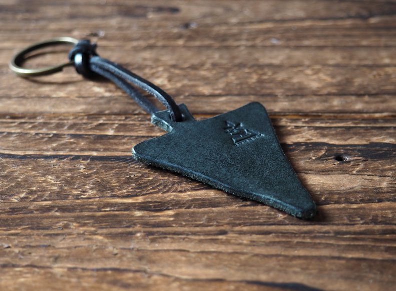 Leather Triangle Keychain - key fob handmade, keyring, personalized #Black