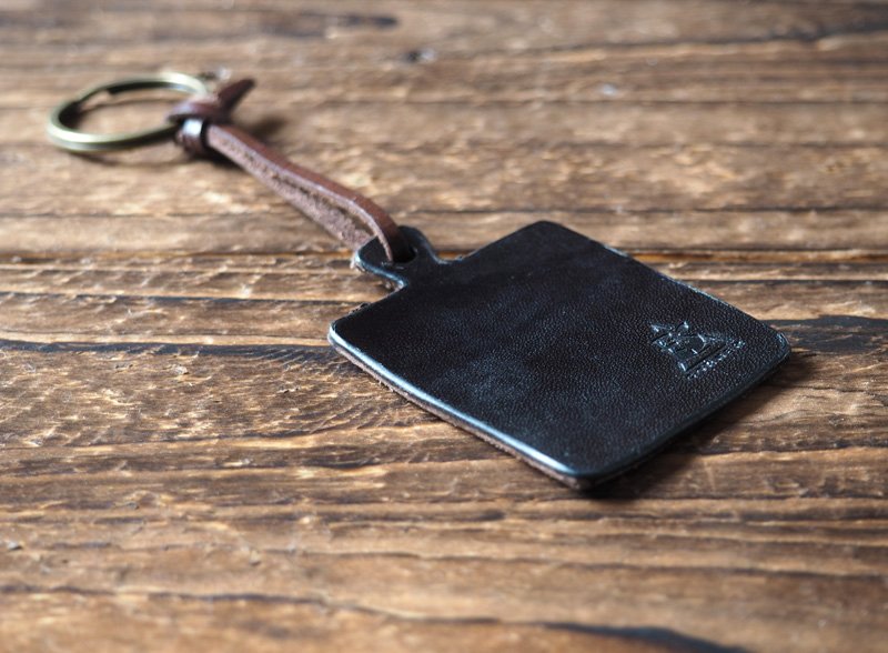 Leather Square Keychain - key fob handmade, keyring, personalized #Black