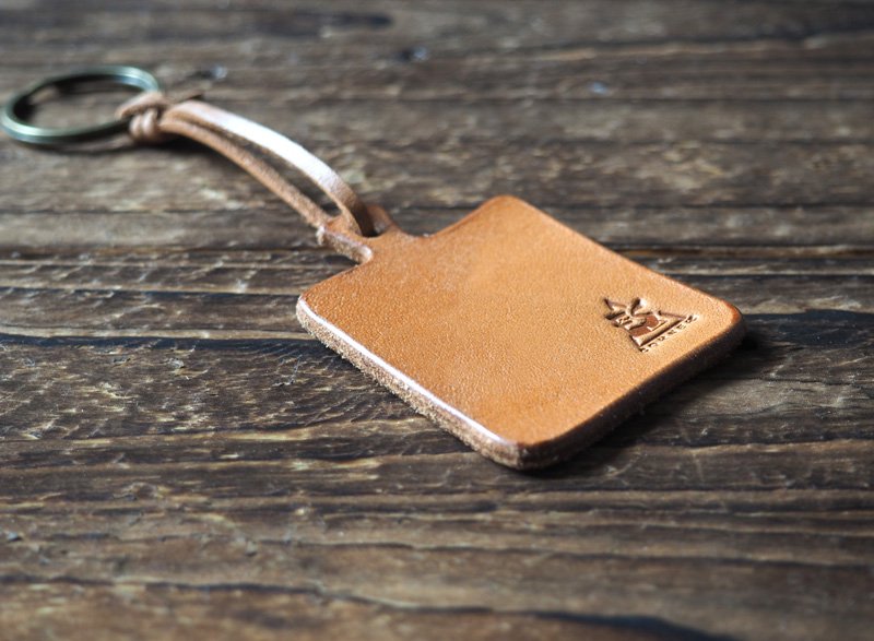 Leather Square Keychain - key fob handmade, keyring, personalized #Light Brown