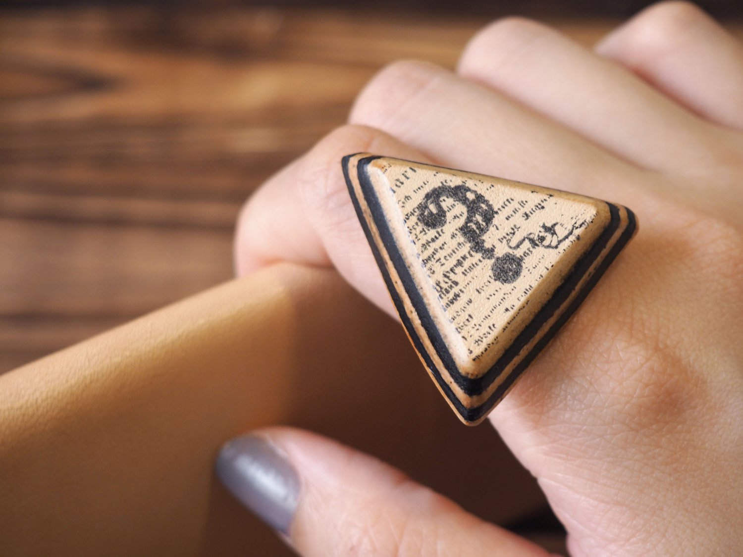 Handmade Leather Question Mark Adjustable Rings Triangle Funny gifts Personalized gifts #Black
