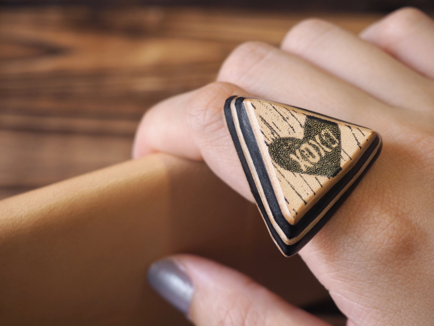 Handmade Leather XOXO Rings Hugs and Kisses Ring Triangle Funny gifts Personalized gifts #Black