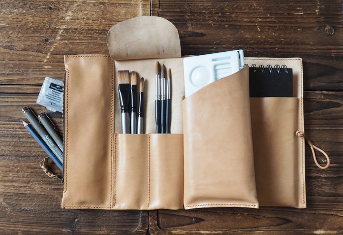 Handmade Leather Sketchbook Case Art Supplies Case Pencil Case Leather Journal Drawing Supplies