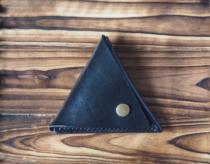 Handmade Leather Coin Purse Triangle Coin holder Designer wallets Black purse Coin pouch #Black