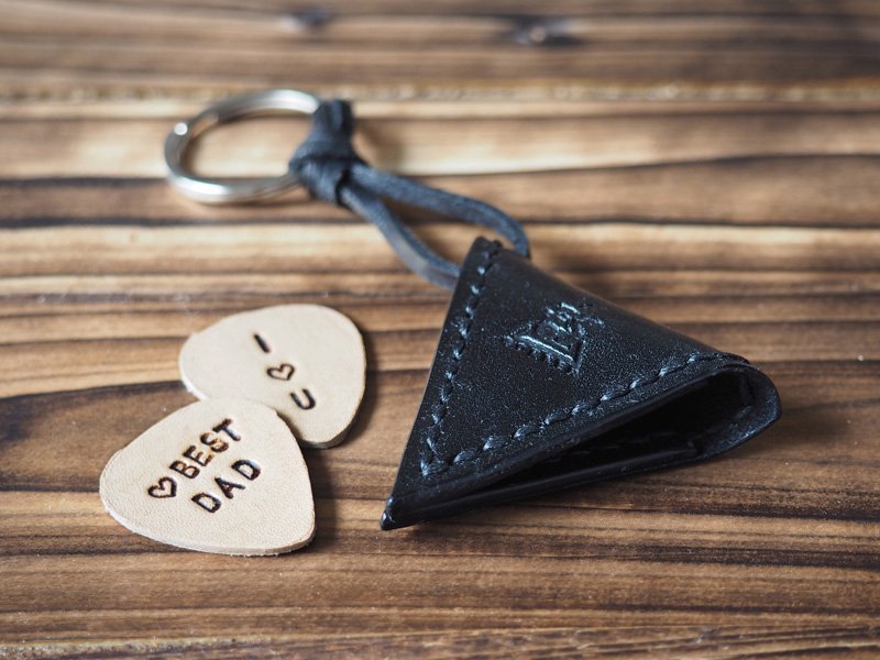 Handmade Leather Guitar Pick Holder Guitar Accessories Personalized gifts Gifts for men #Black