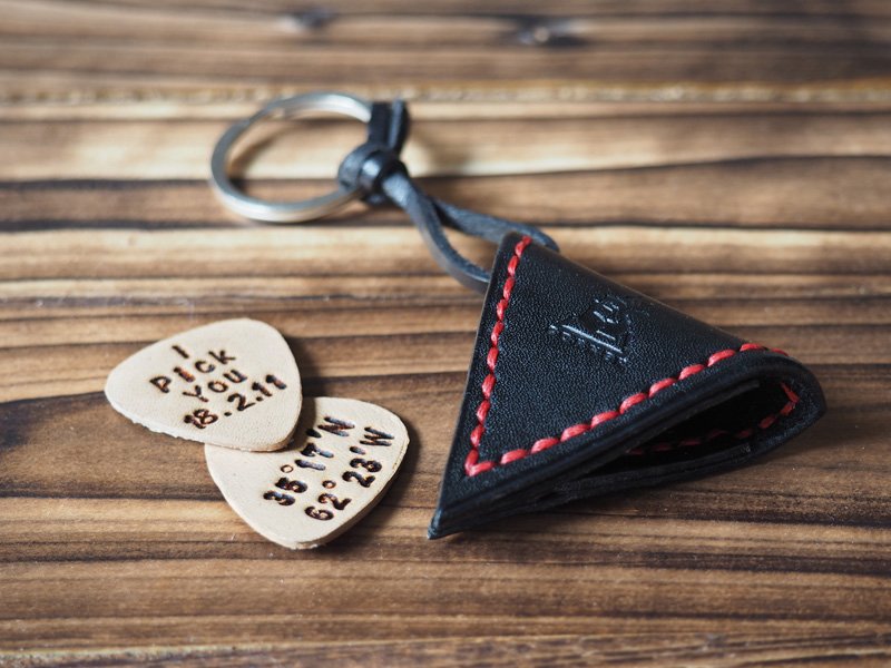 Handmade Leather Guitar Pick Holder Guitar Accessories Personalized gifts #Black with Red thread