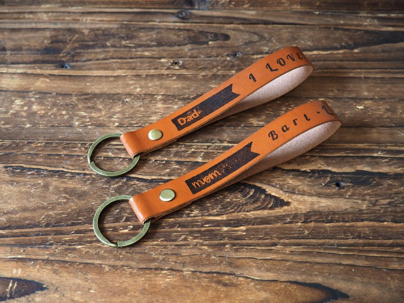 Handmade Leather Keychain Personalized gifts Name tags Engraved gifts Key holder Key ring fob #Brown