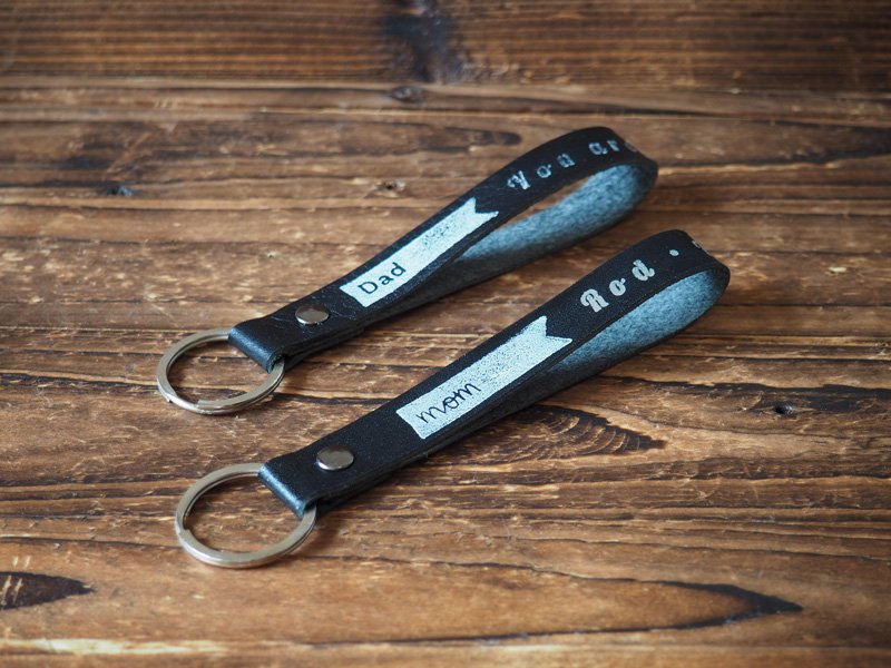 Handmade Leather Keychain Personalized gifts Name tags Engraved gifts Key holder Key ring fob #Black
