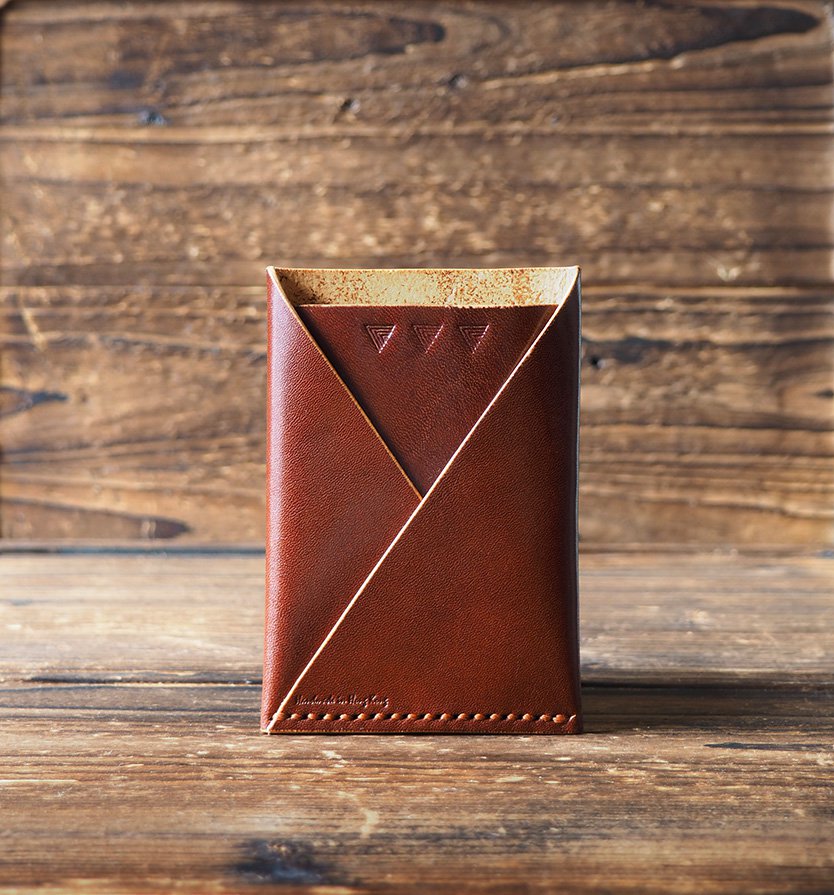 Leather Minimalist Slim Folded Card Wallet Card Sleeve, credit card holder #Whiskey Brown