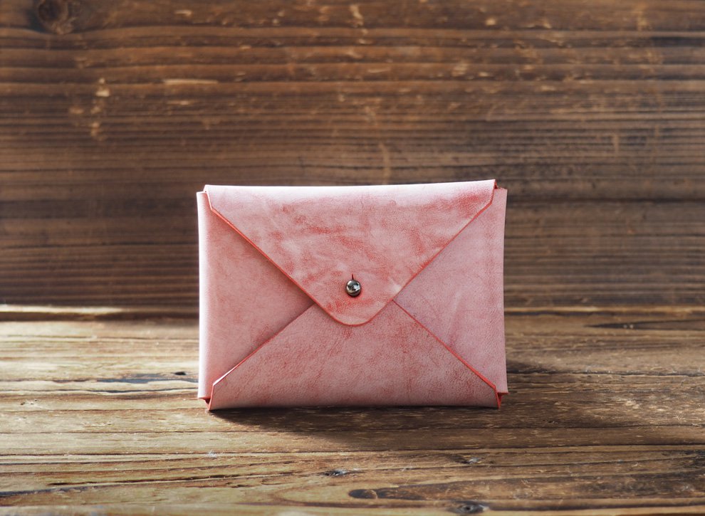 Handmade Leather Business card holder Credit card holder Slim Card wallet coin purse Wax #Red