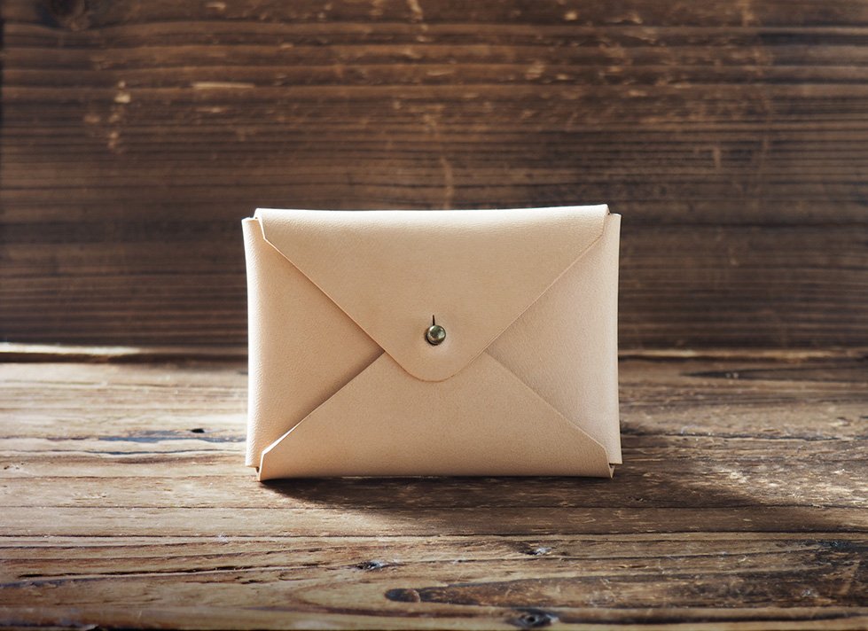 Handmade Leather Business card holder Credit card holder Slim Card wallet coin purse #Natural Nude