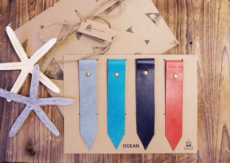 Natural Ocean Leather Bookmark Gift Set - Handmade Hand stitched Book Mark, Minimal