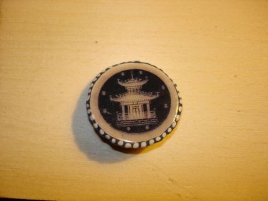 Large paper mache button with Japanese ancient house
