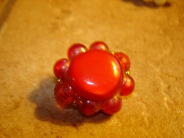Large button with red beads and beautiful metal back