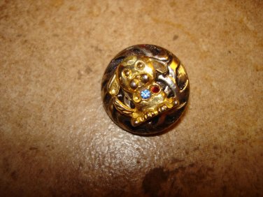 Nicely engraved silver  metal button with teddy bear.