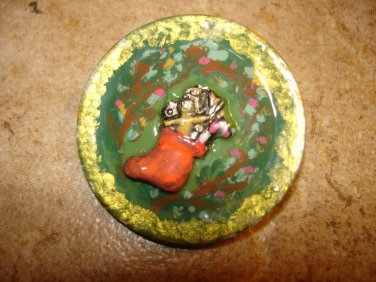 Large lucite button with  Christmas stocking.
