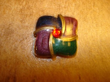 Art deco all metal button with red rhinestone.