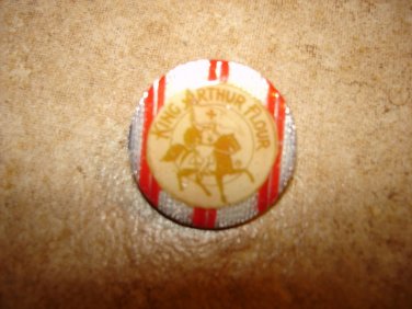 Silver metal advertising button for King Arthur flour.