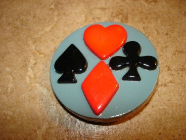 Large gaming wood button with cards.