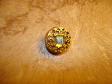 Vintage gold metal button with beautiful glass bead.