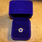 14k Gold plated ring with blue & white rhinestones in gift box.