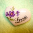 Heart shape ceramic pin back pin "Laurie".