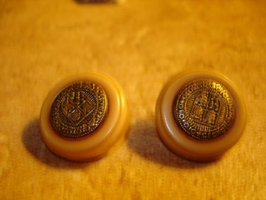 Set of 2 plastic buttons with embeded metal crest.