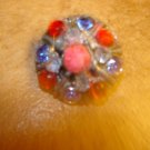 Vintage pewter button with red, blue, white rhinestones.