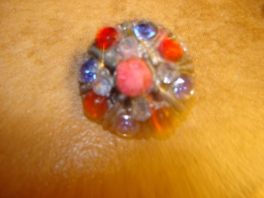 Vintage pewter button with red, blue, white rhinestones.